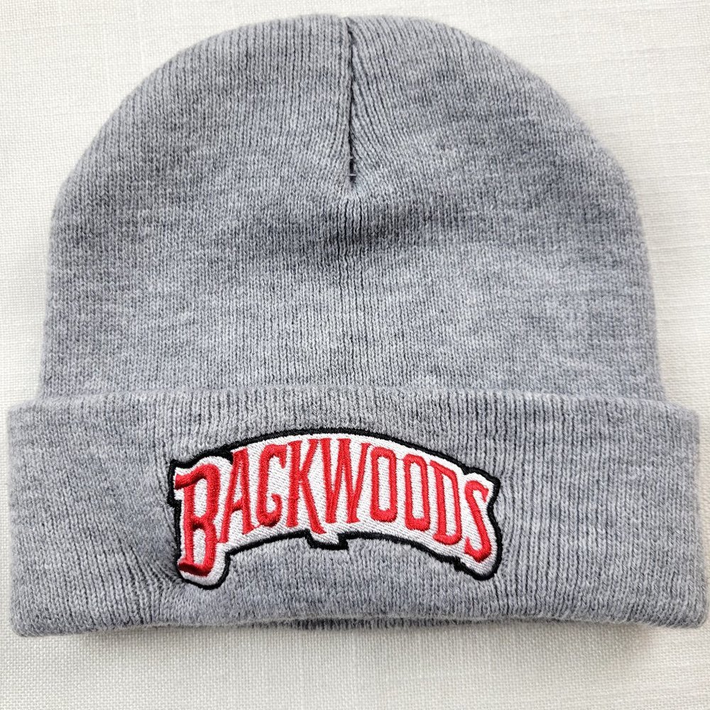 Gray BACKWOODS Stretch Knit Beanie with Embroidered Logo